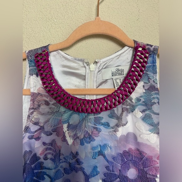 Belle Badgley Mischka Olga Watercolor Floral Lace Overlay Swing Sheath Dress 6 - Picture 4 of 12